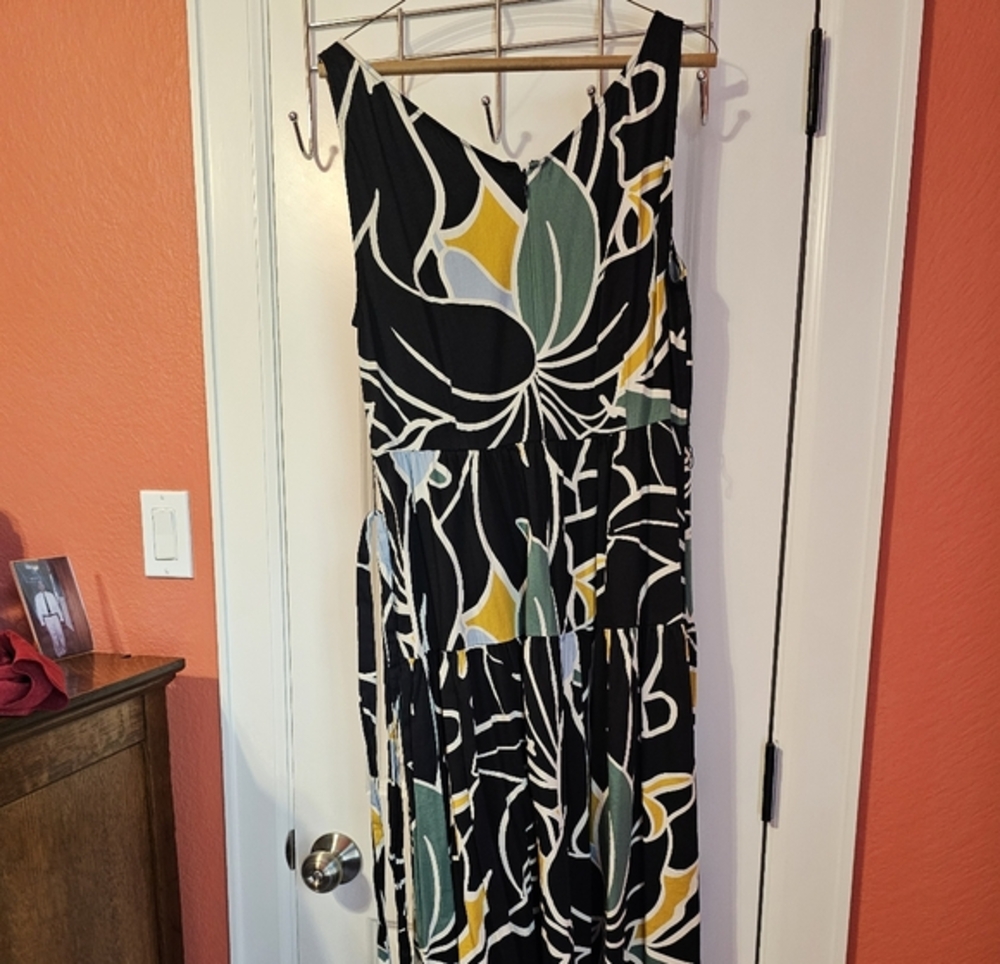 Ann Taylor Black Asymmetrical Dress with Yellow and Green Accents